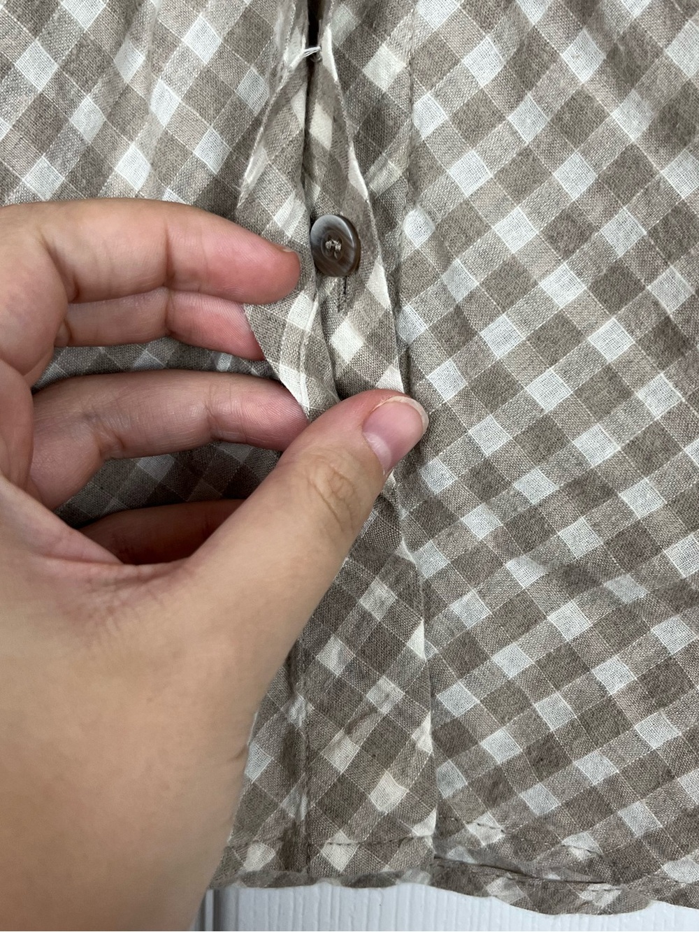 Lafayette 148 Cotton Linen Wool Blend Gingham Plaid Button Up Shirt Sz M - Picture 6 of 8